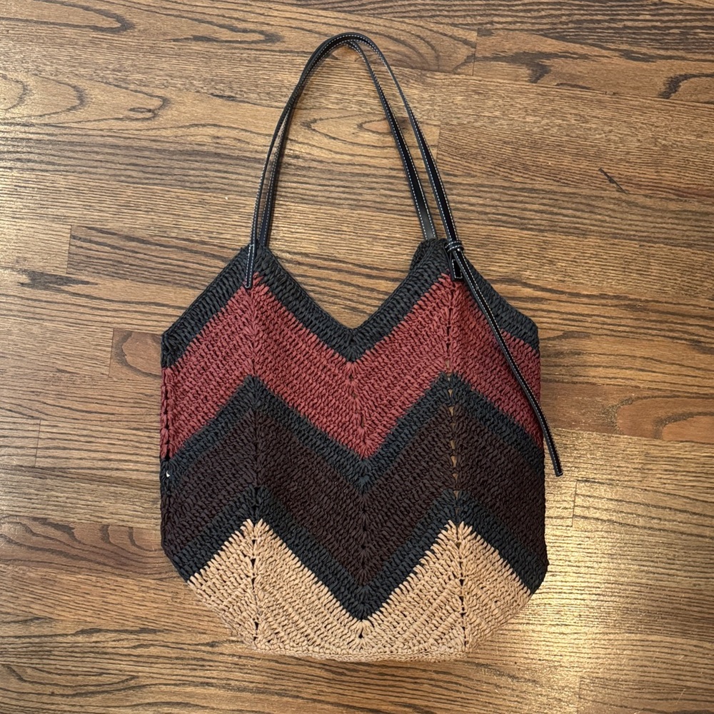 Zara Chevron Woven Tote in Black, Brown, Rust & Tan - Picture 3 of 4